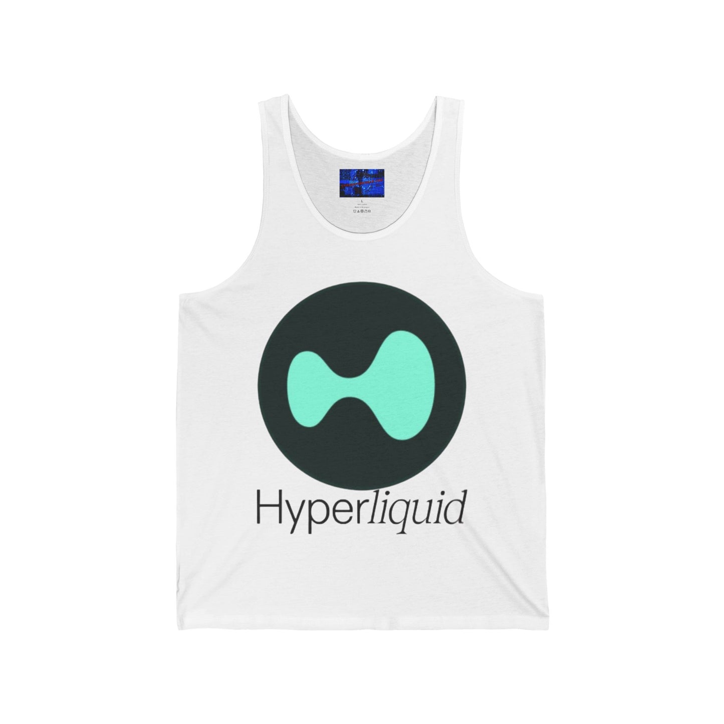 Hyperliquid Black font Unisex Jersey Tank Top by cypherpunkgear.com