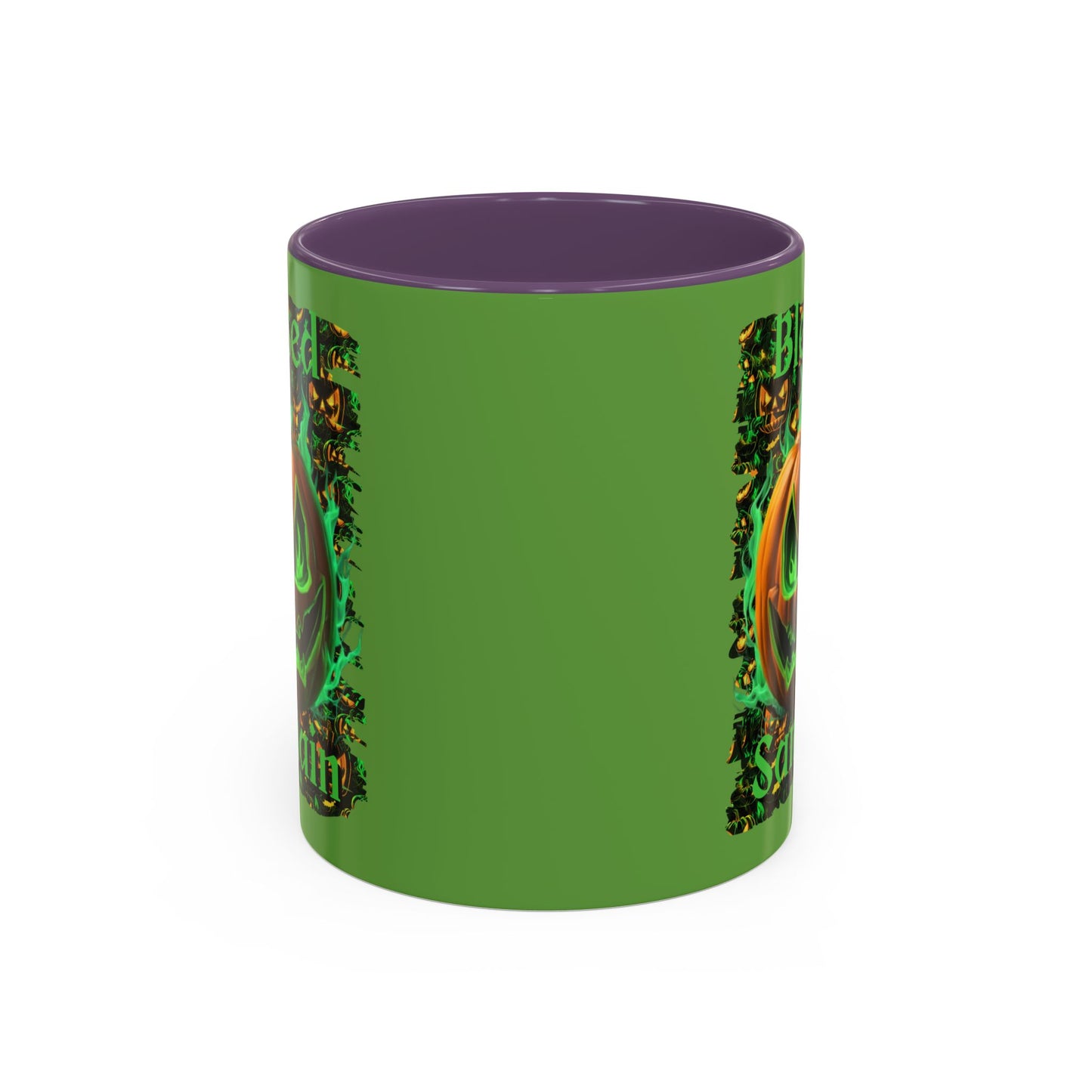 Blessed Samhain Green Jack Green Accent Mug by CreepyCrafts.boo