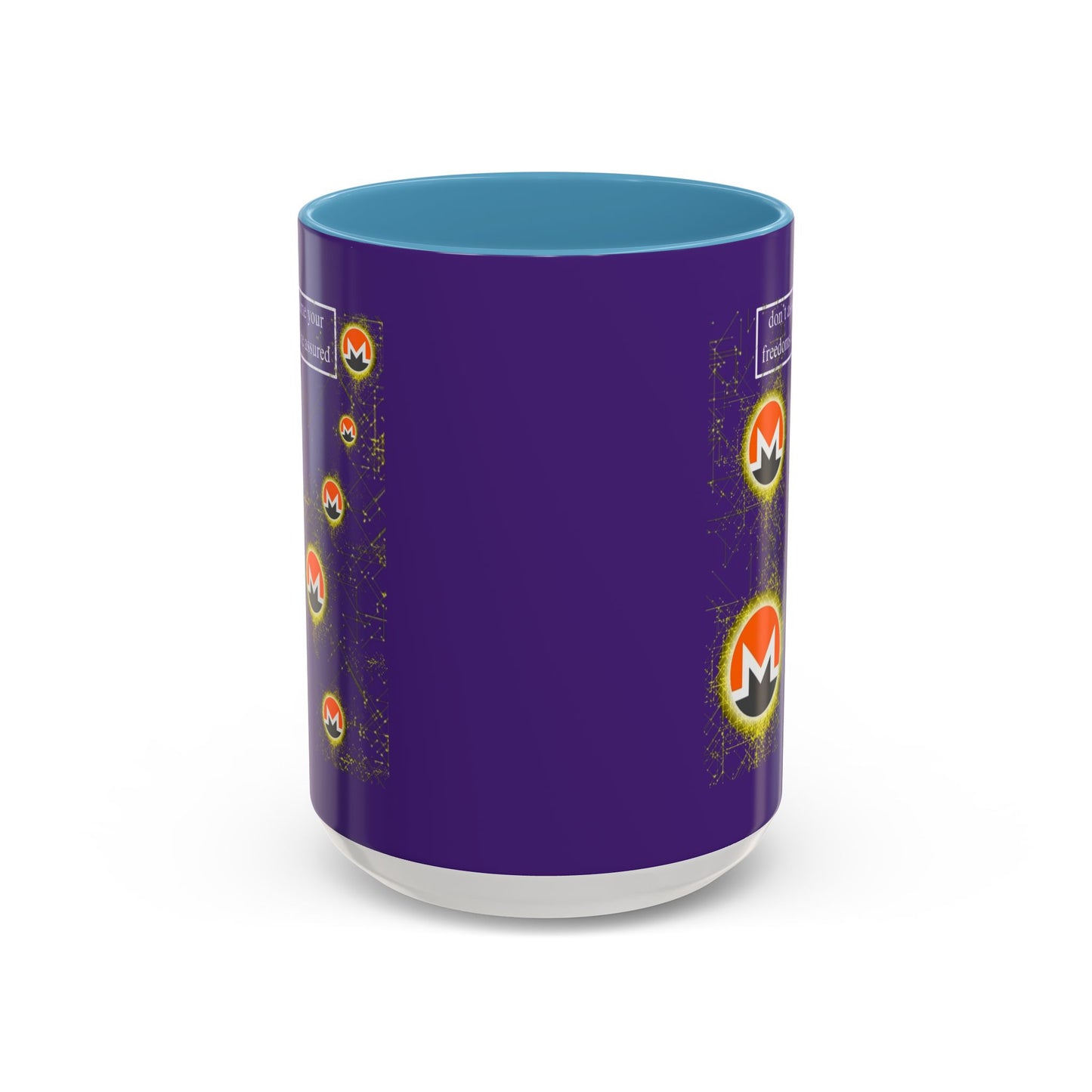 Monero (XMR) don't assume your freedoms are assured Purple Accent Mug by cypherpunkgear.com