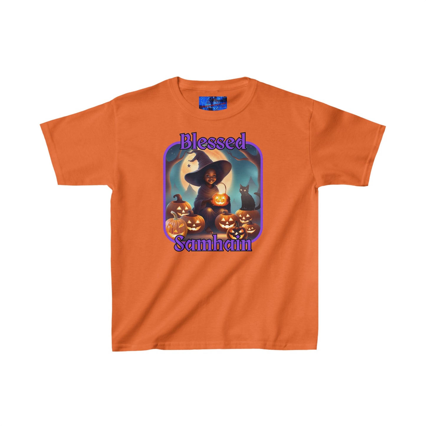 Blessed Samhain Cute Witch PRfont Kids Heavy Cotton™ Tee by cypherpunkgear