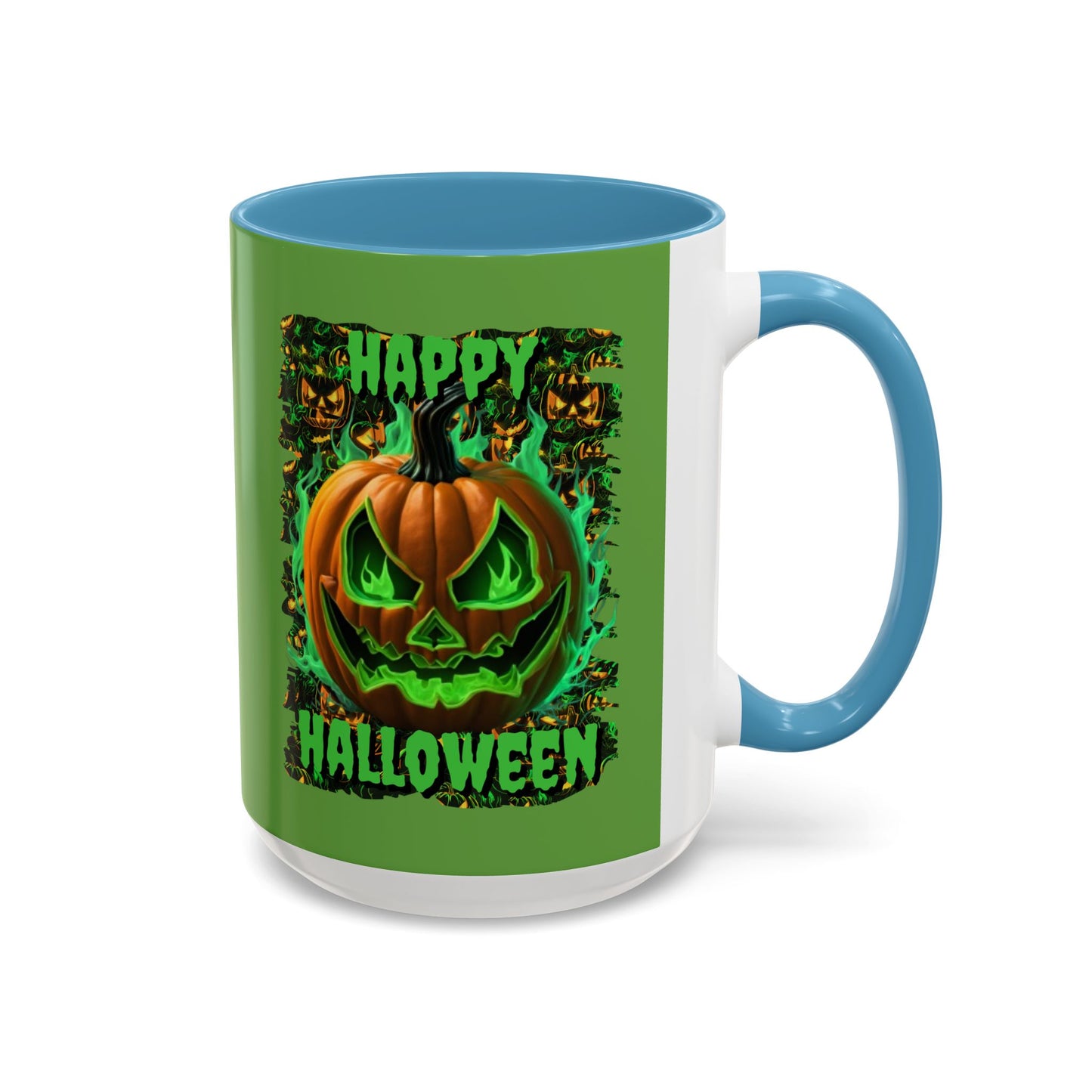 Happy Halloween Green Jack Green Accent Mug by CreepyCrafts.boo