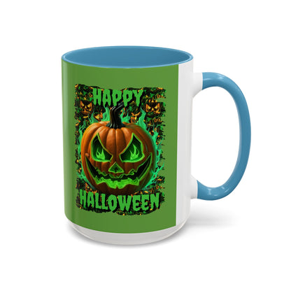 Happy Halloween Green Jack Green Accent Mug by CreepyCrafts.boo