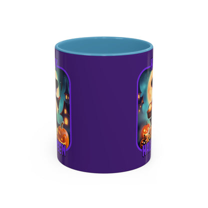 Happy Halloween Little Witch Purple font Purple Accent Mug by CreepyCrafts.boo