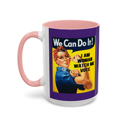 I Am Woman Watch Me Vote Rosie Dark Purple Accent Mug by cypherpunkgear.com