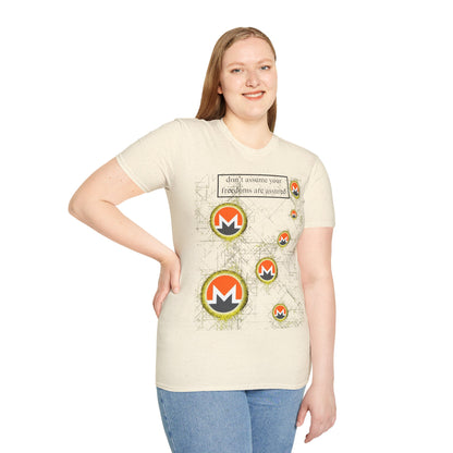 Monero (XMR) don't assume your freedoms are assured Light colors Unisex T-Shirt by cypherpunkgear.com
