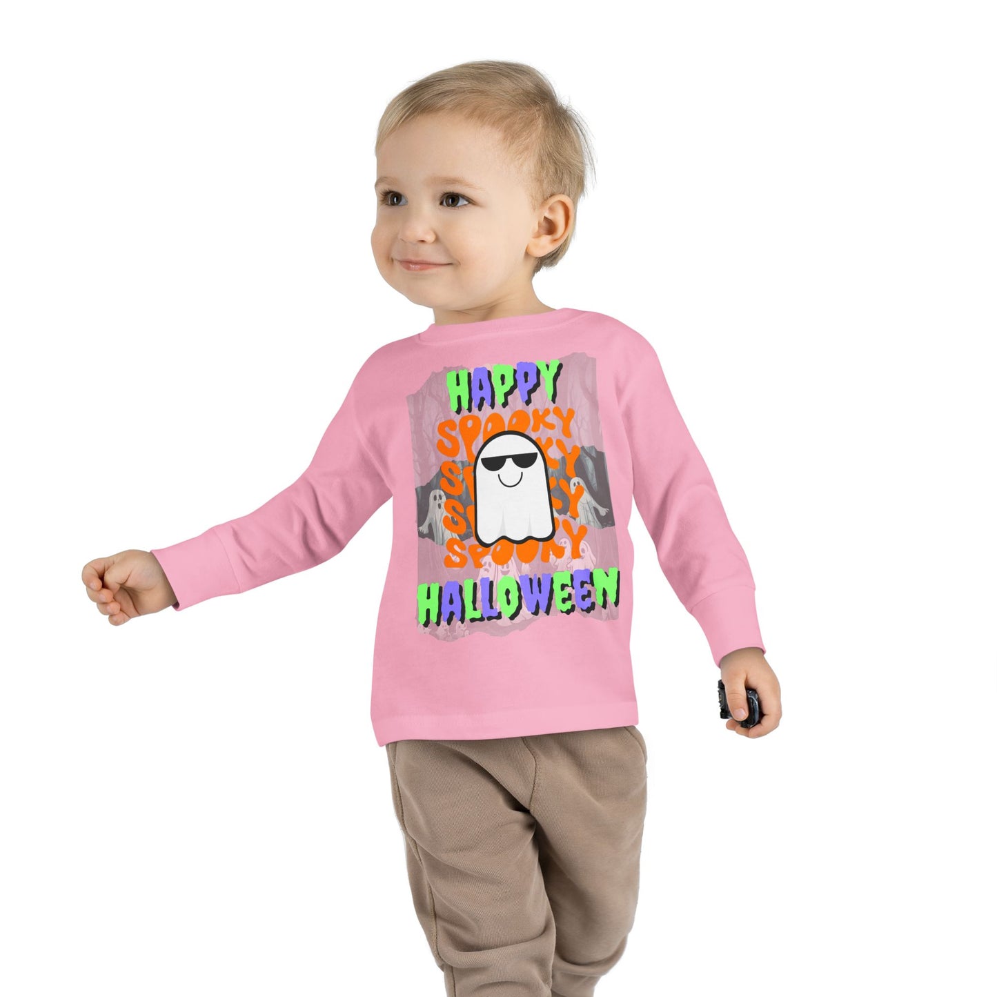 Spooky Happy Halloween Ghost Mixed font Toddler Long Sleeve Tee by CreepyCrafts.boo