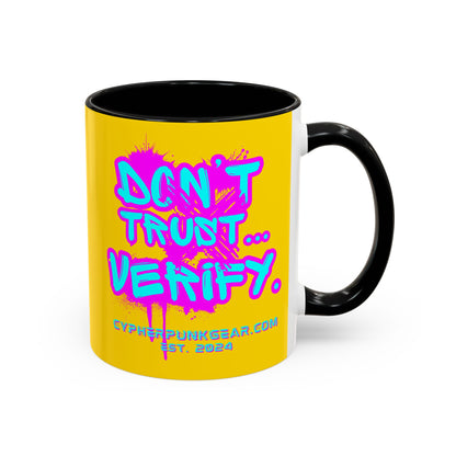 Don't Trust...Verify. Yellow Accent Mug by cypherpunkgear.com