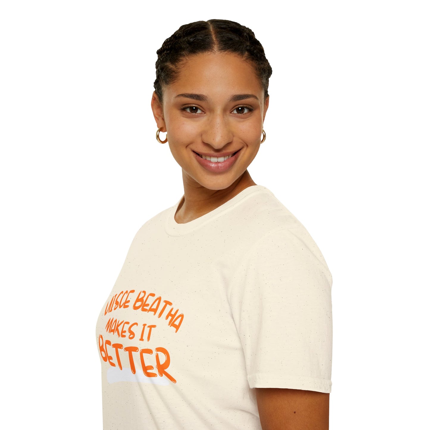 Uisce Beatha makes it better Orange font Light colors Unisex T-Shirt by cypherpunkgear.com