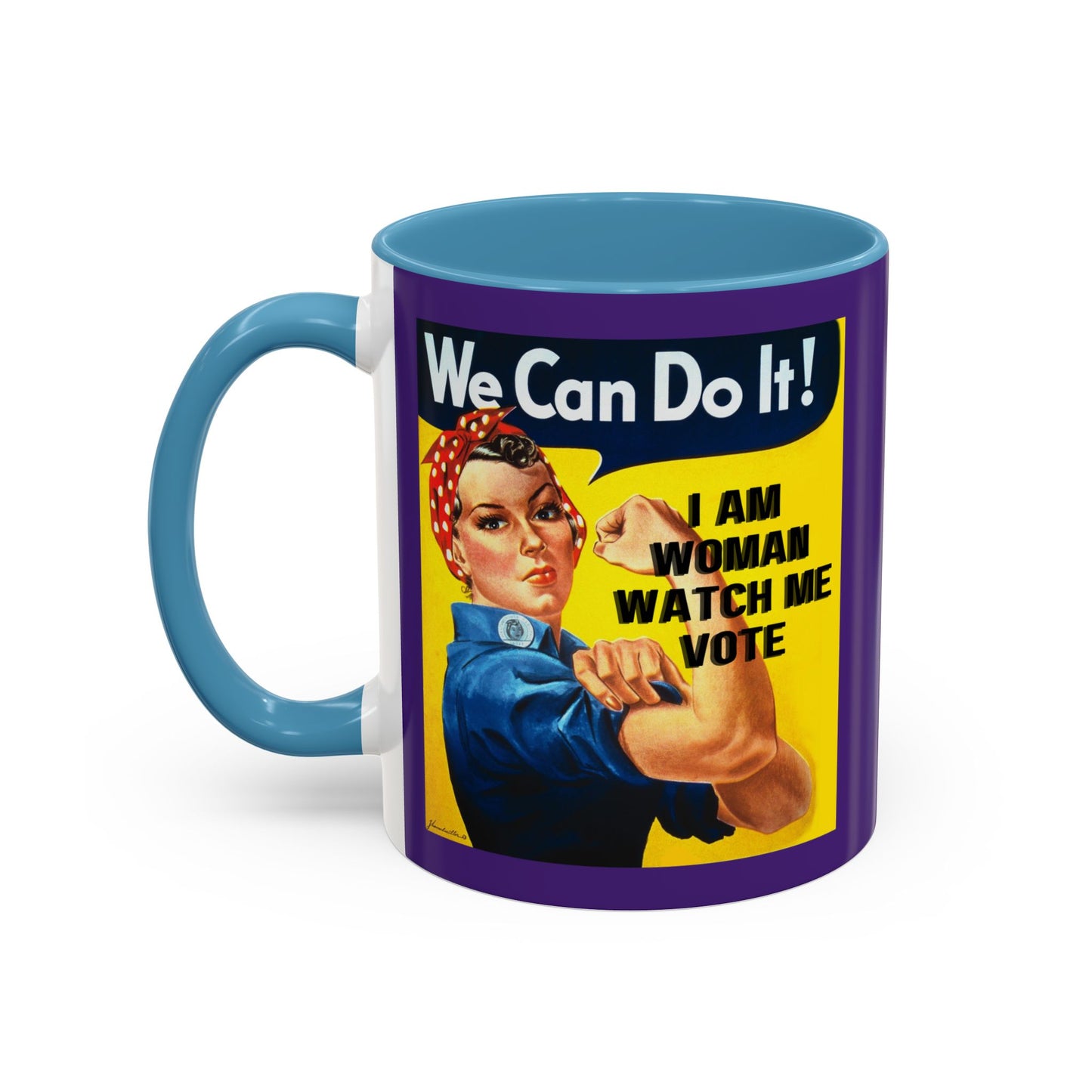 I Am Woman Watch Me Vote Rosie Purple Accent Mug by cypherpunkgear.com