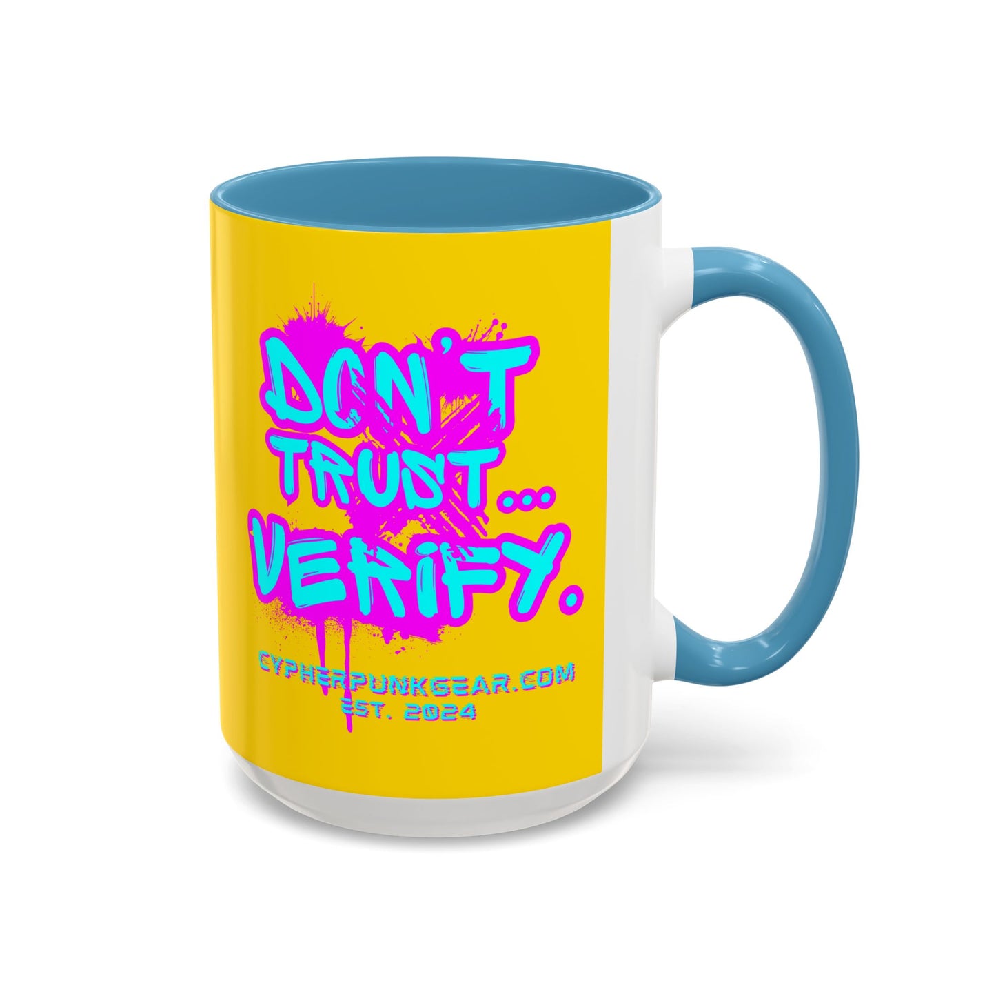 Don't Trust...Verify. Yellow Accent Mug by cypherpunkgear.com