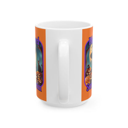 Blessed Samhain Cute Witch PRfont Orange Mug by cypherpunkgear