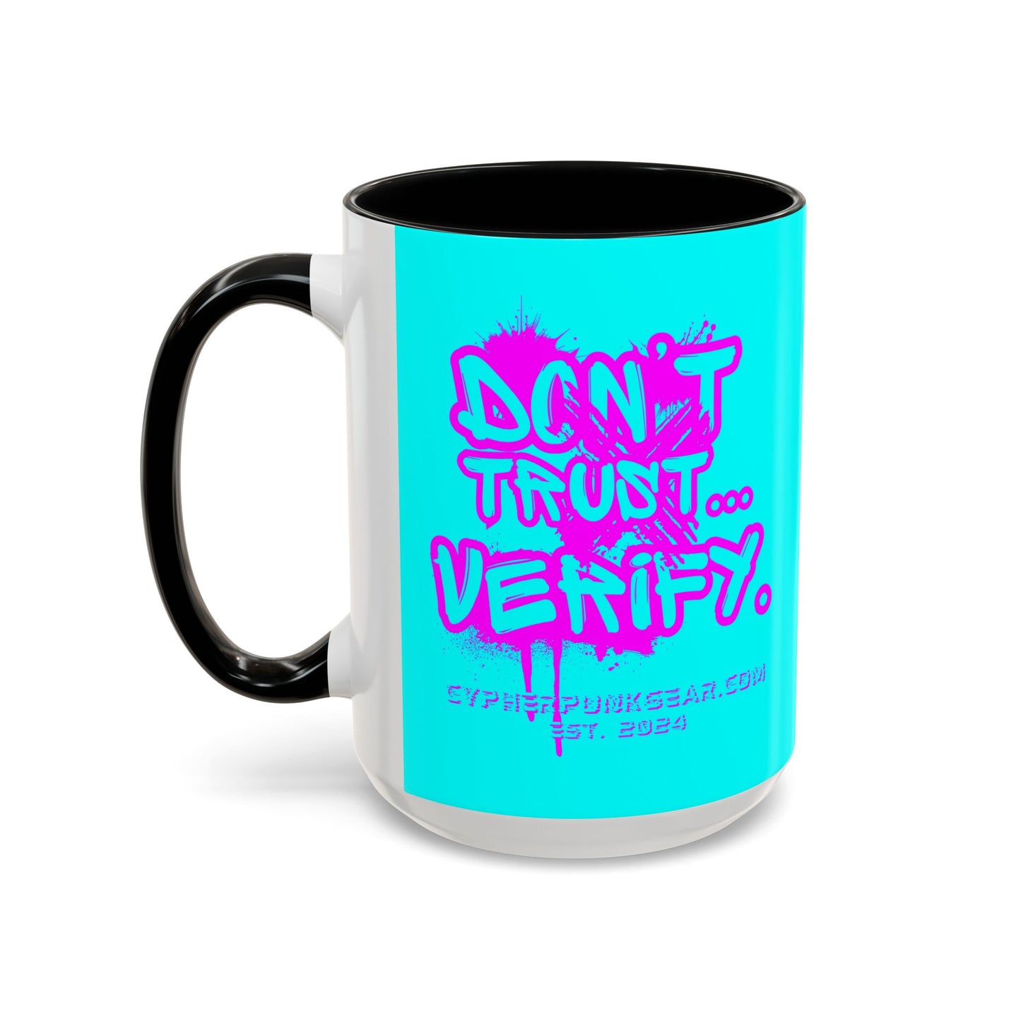 Don't Trust...Verify. Cyan Accent Mug by cypherpunkgear.com