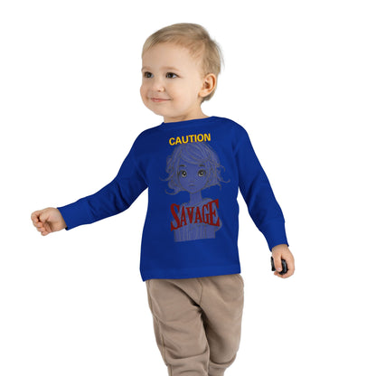 Caution: Tiny but Savage Toddler Long Sleeve Tee by cypherpunkgear.com