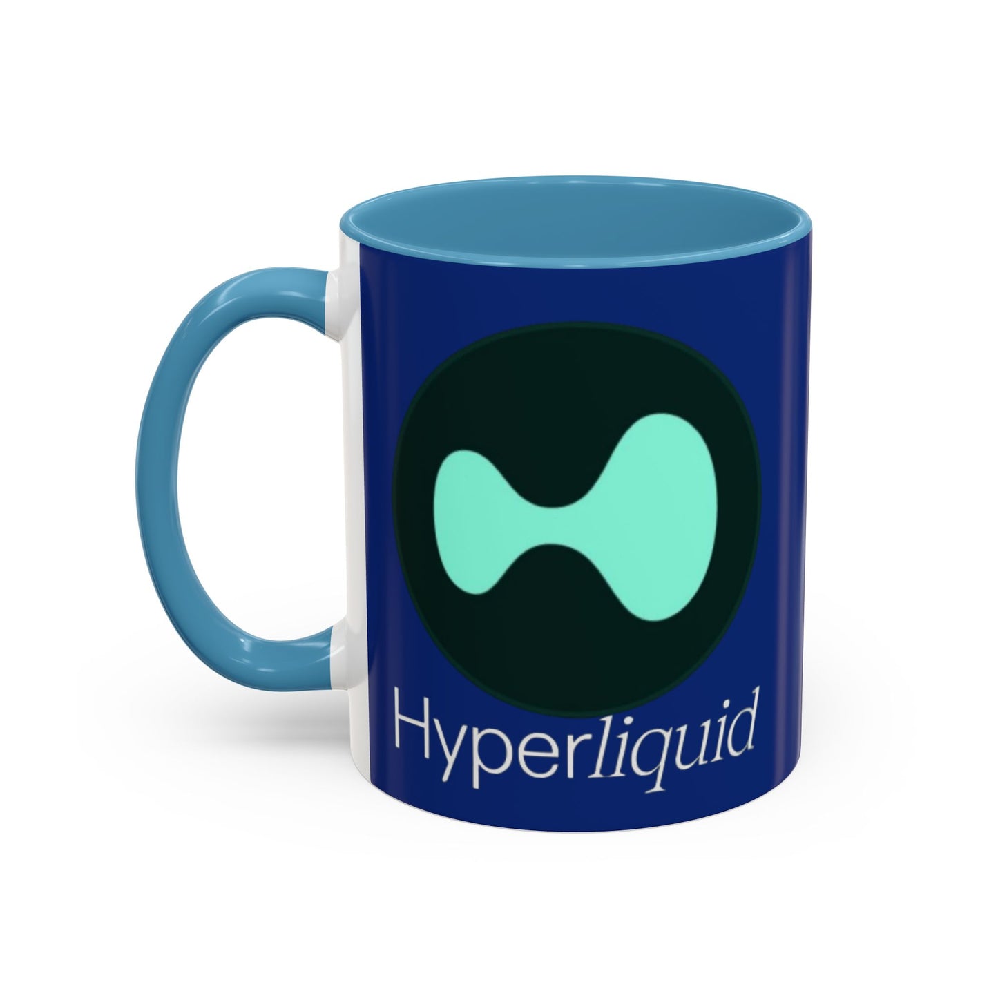 Hyperliquid White font Blue Accent Mug by cypherpunkgear.com