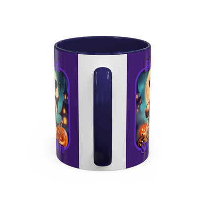 Blessed Samhain Little Witch Purple font Purple Accent Mug by CreepyCrafts.boo