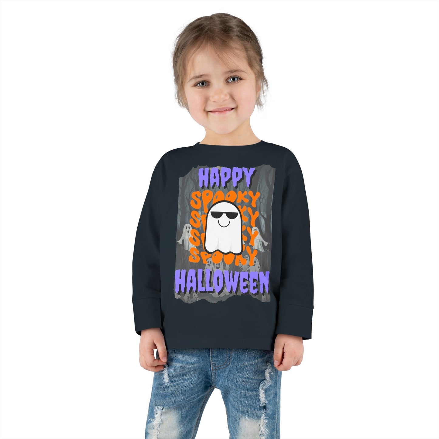 Spooky Happy Halloween Ghost PRfont Toddler Long Sleeve Tee by cypherpunkgear