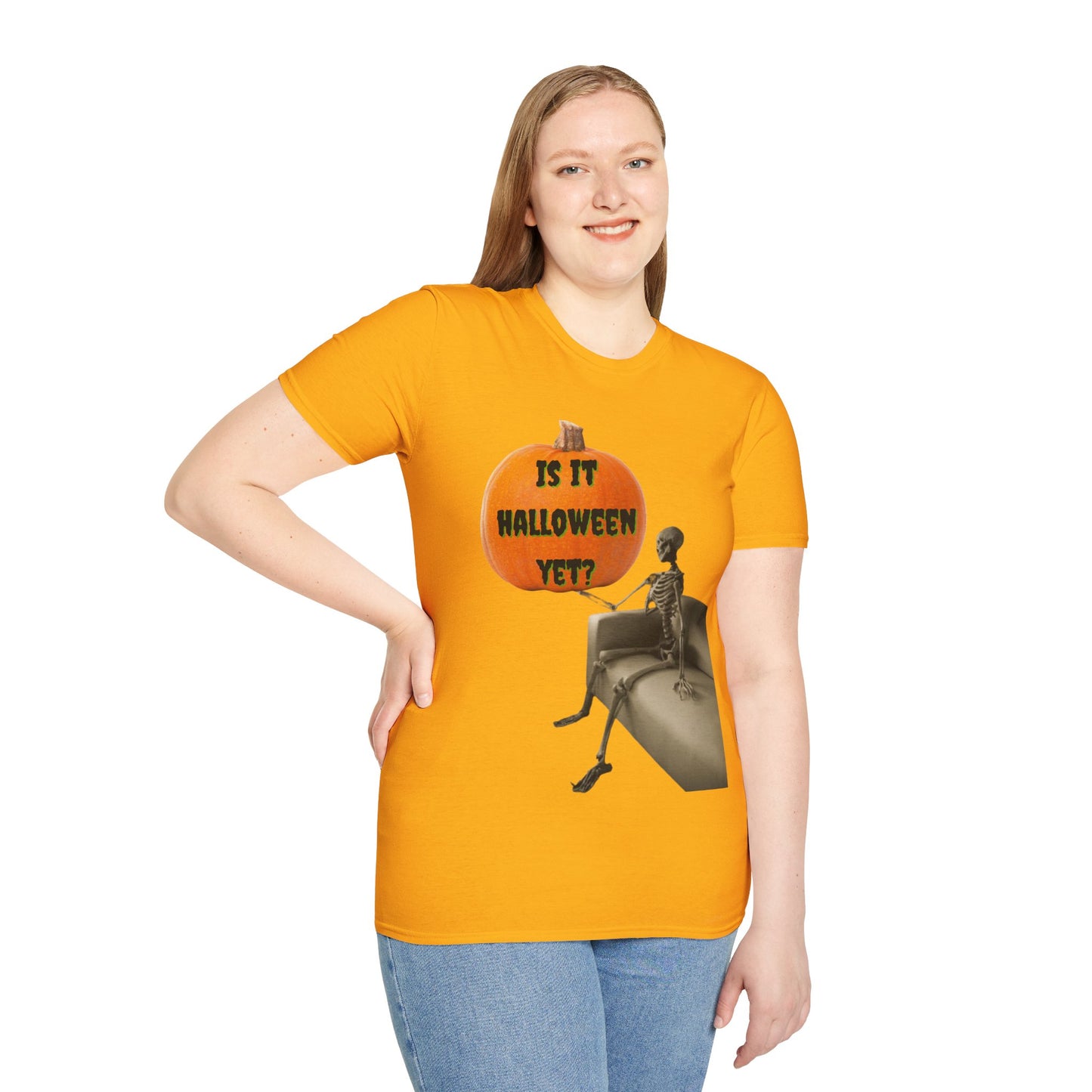 Is it Halloween yet? Skeleton's Pumpkin Light colors Unisex T-Shirt by CreepyCrafts.boo
