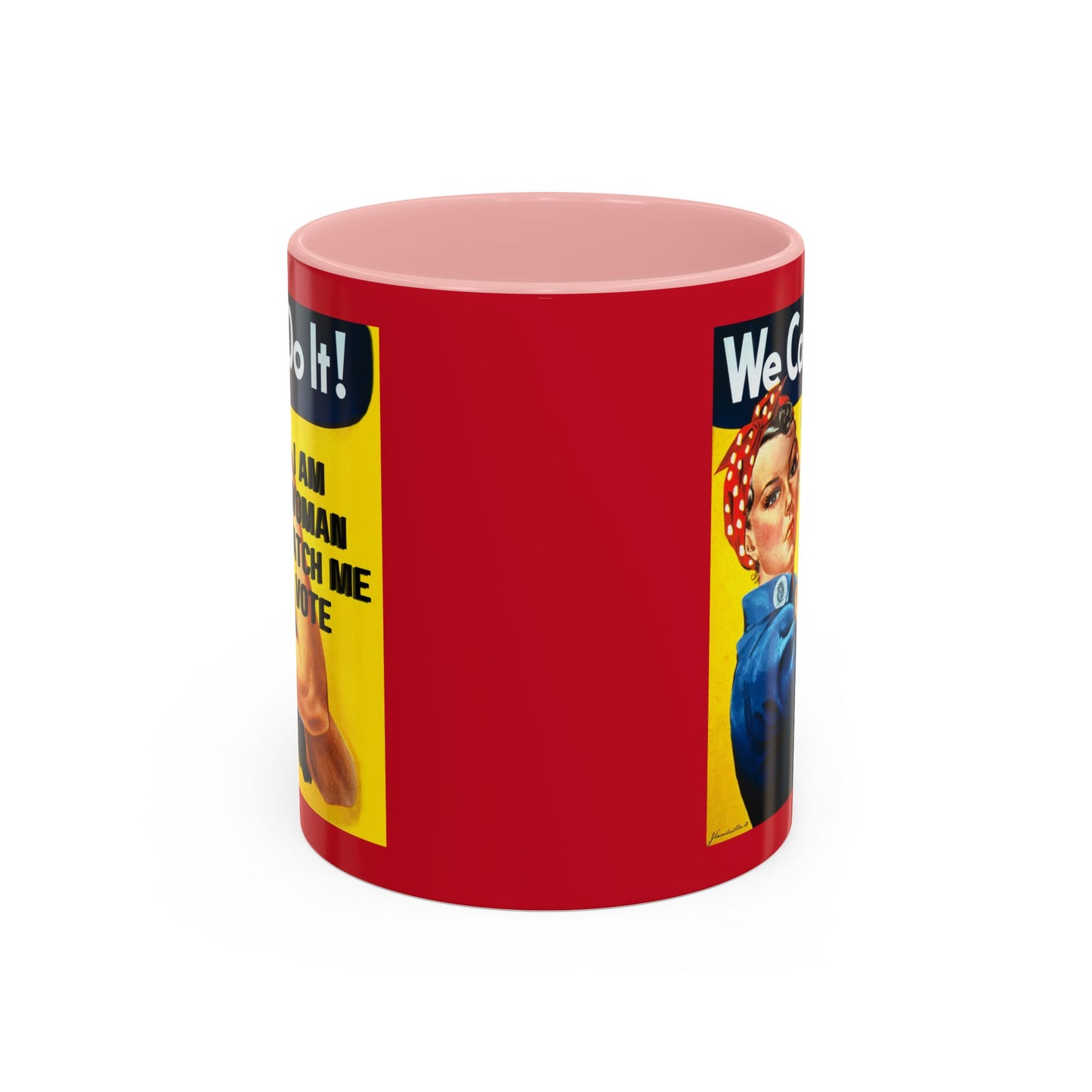 I Am Woman Watch Me Vote Rosie Red Accent Mug by cypherpunkgear.com