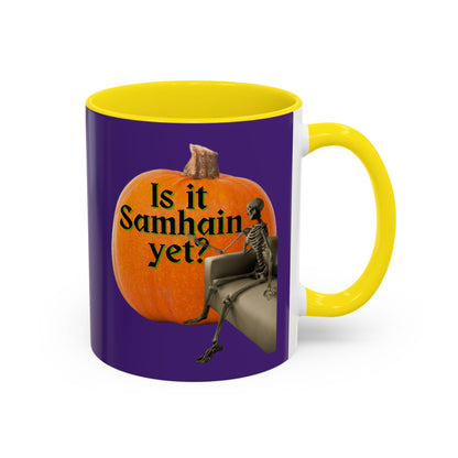 Is It Samhain Yet? Skeleton's Giant Pumpkin Purple Accent Mug by CreepyCrafts.boo