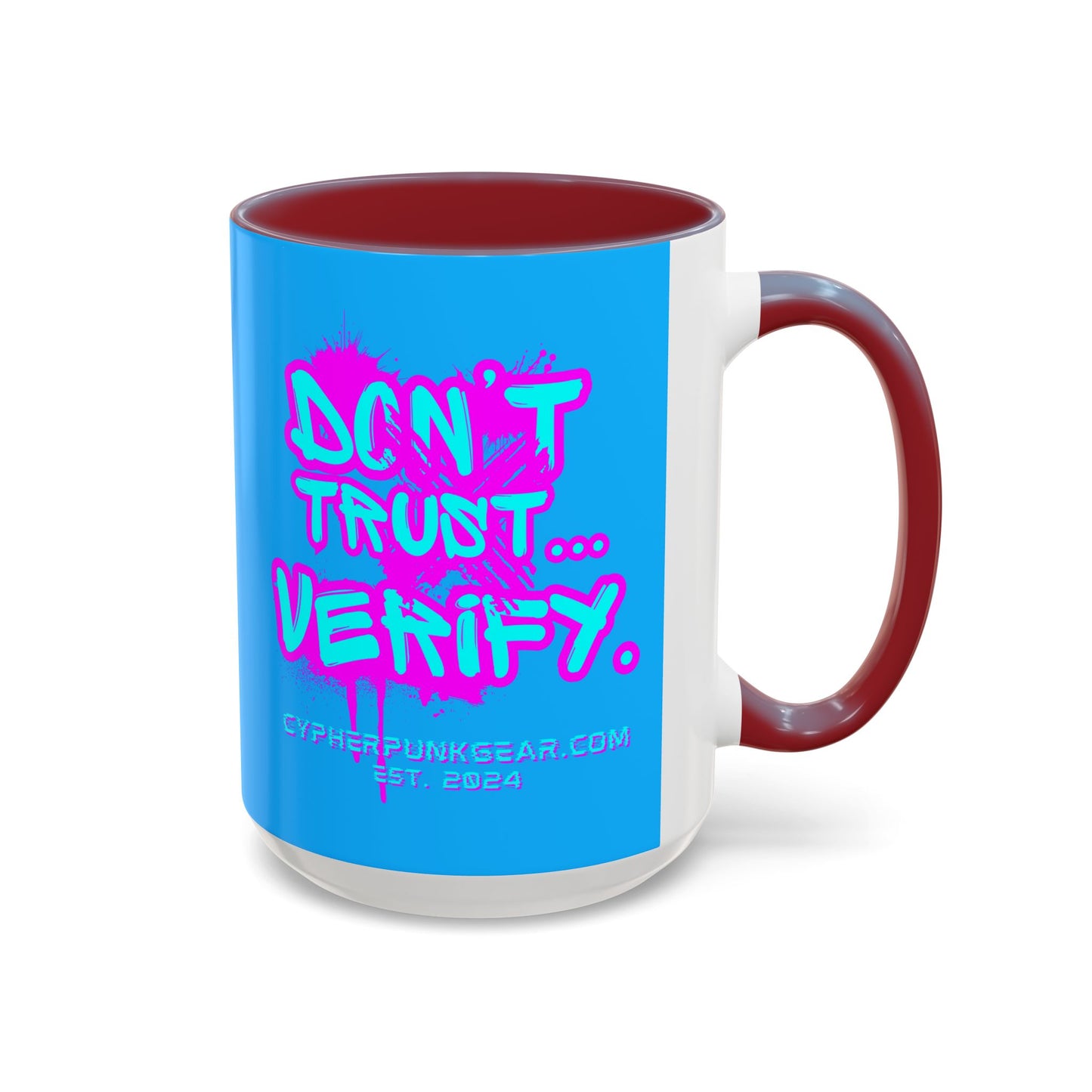 Don't Trust...Verify. Light Blue Accent Mug by cypherpunkgear.com