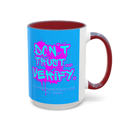 Don't Trust...Verify. Light Blue Accent Mug by cypherpunkgear.com