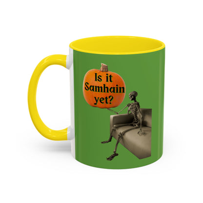 Is it Samhain yet? Skeleton's Pumpkin Green Accent Mug by CreepyCrafts.boo