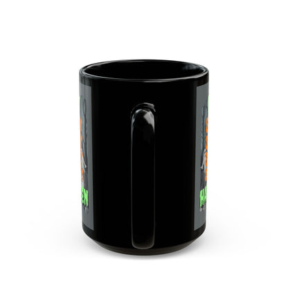 Spooky Happy Halloween Ghost Green font Grey Mug by CreepyCrafts.boo