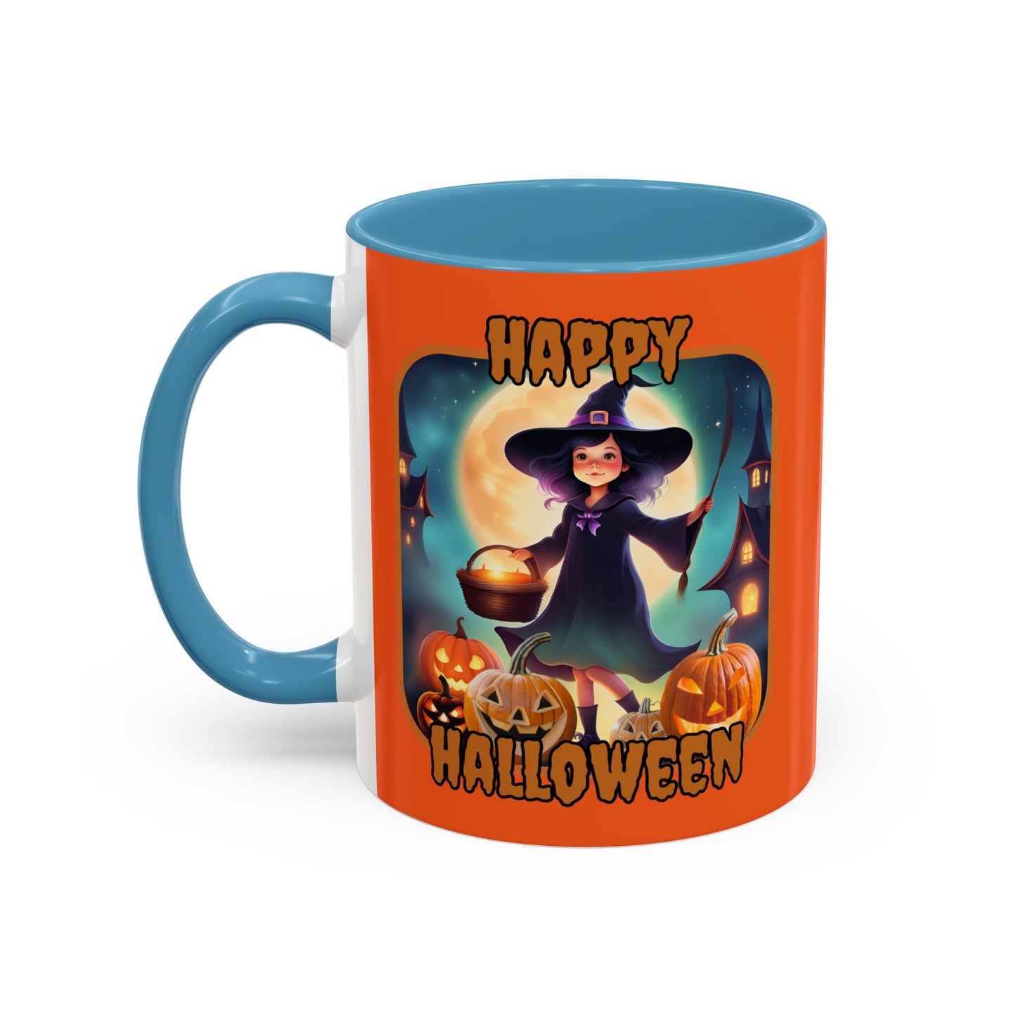 Happy Halloween Little Witch Orange font Orange Accent Mug by CreepyCrafts.boo