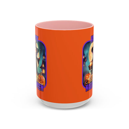 Happy Halloween Little Witch Purple font Orange Accent Mug by CreepyCrafts.boo