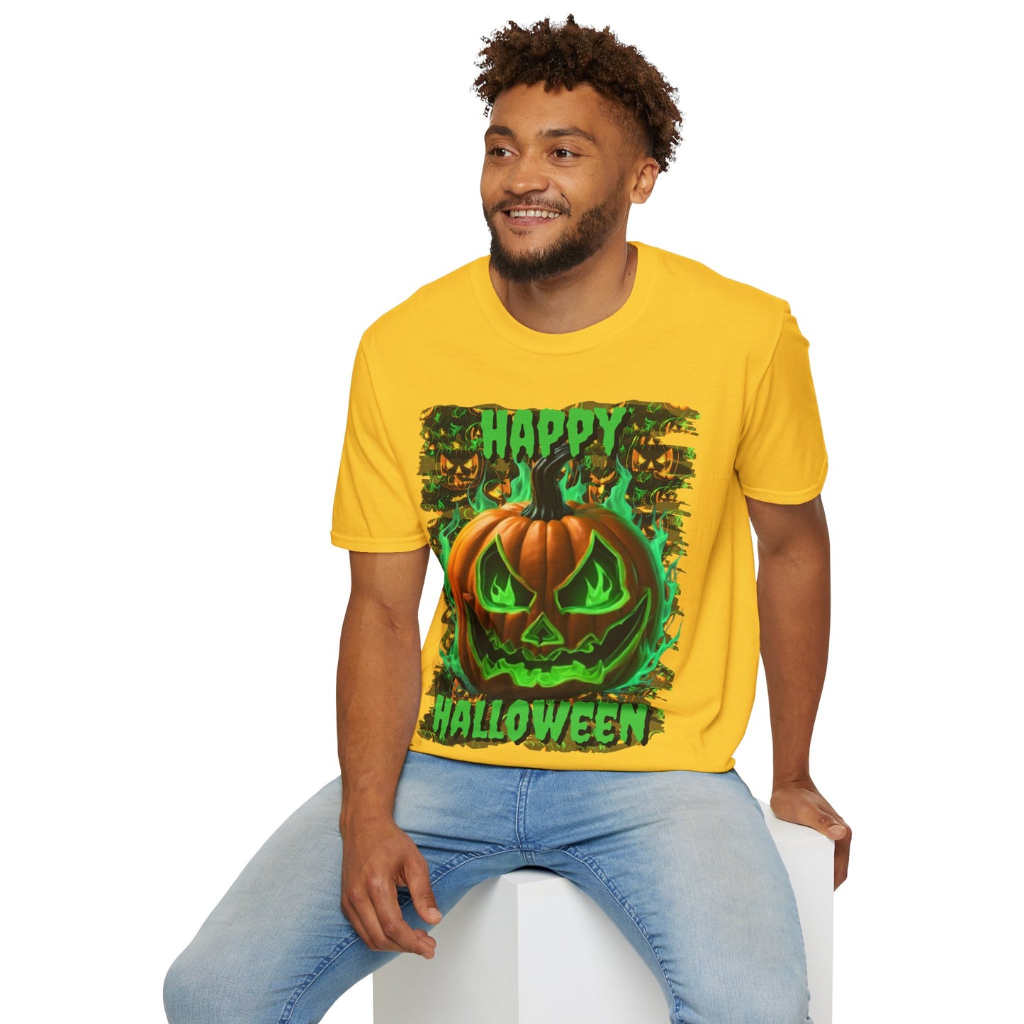 Happy Halloween Green Jack Light colors Unisex T-Shirt by CreepyCrafts.boo