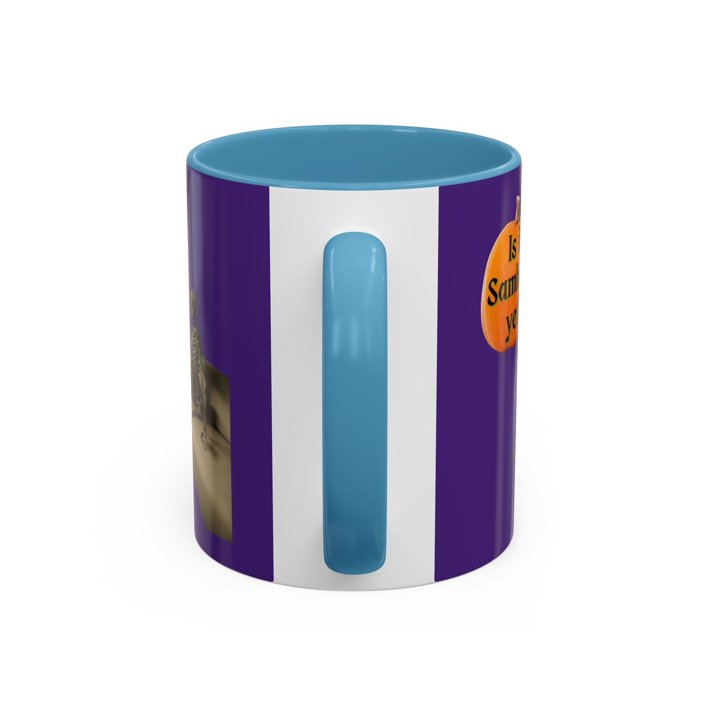 Is it Samhain yet? Skeleton's Pumpkin Purple Accent Mug by CreepyCrafts.boo