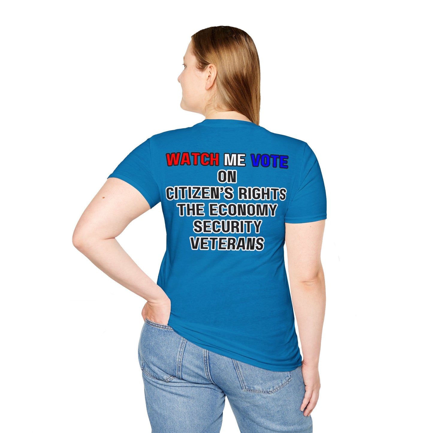 2-sided I Am Woman Watch Me Vote DKcolors Rosie Unisex T-Shirt by cypherpunkgear