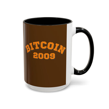 Bitcoin 2009 Brown Accent Mug by cypherpunkgear.com