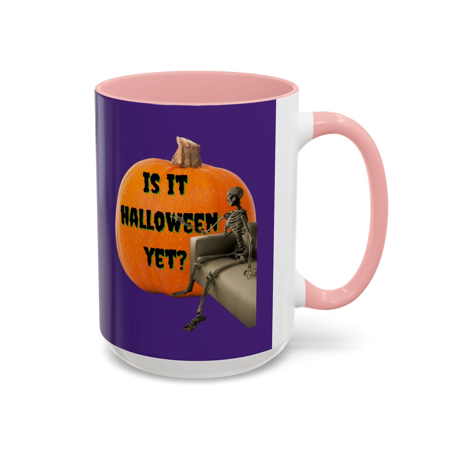 Is it Halloween yet? Skeleton's Giant Pumpkin Purple Accent Mug by CreepyCrafts.boo