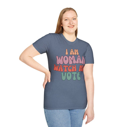 I Am Woman Watch Me Vote DKcolors Unisex T-Shirt by cypherpunkgear.com