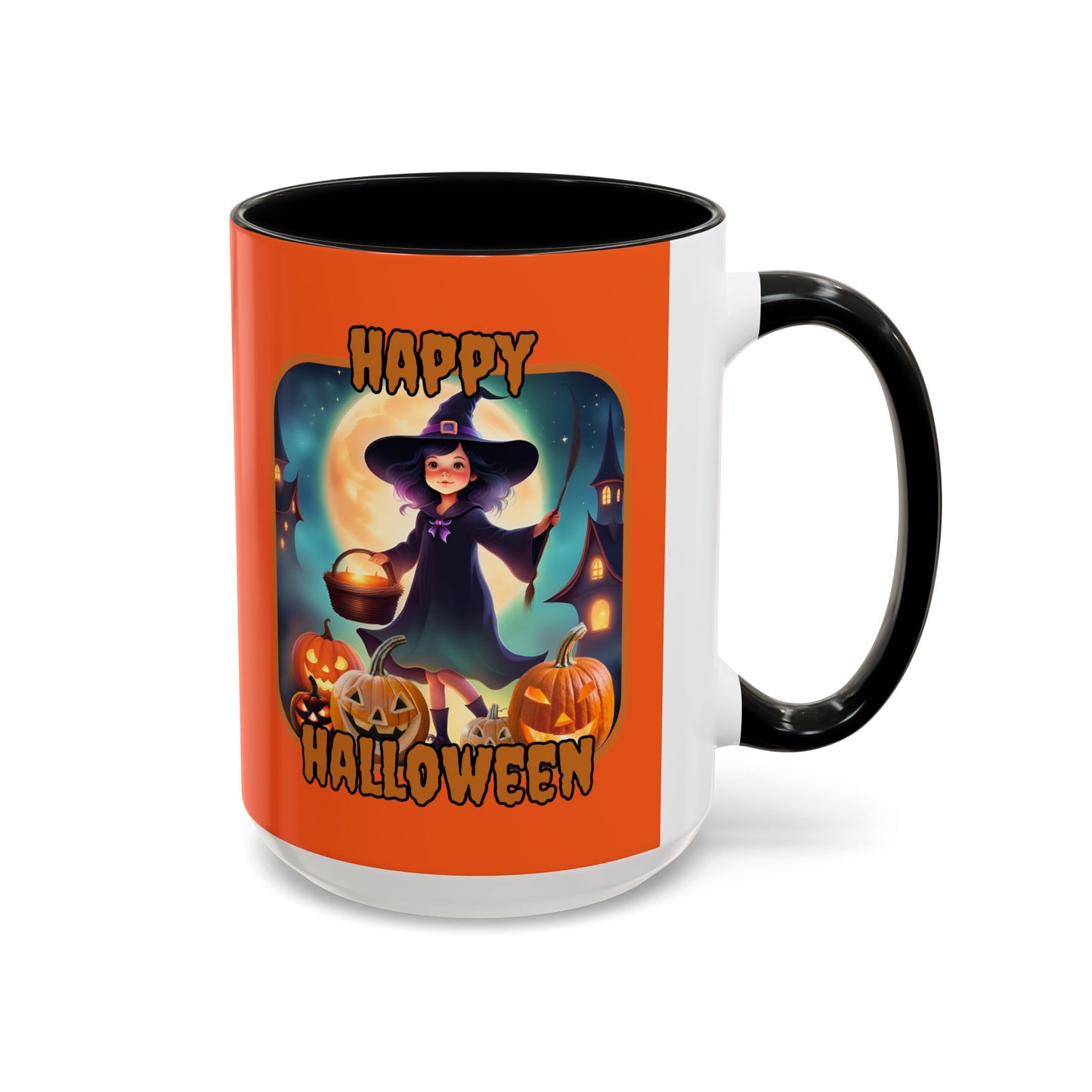 Happy Halloween Little Witch Orange font Orange Accent Mug by CreepyCrafts.boo