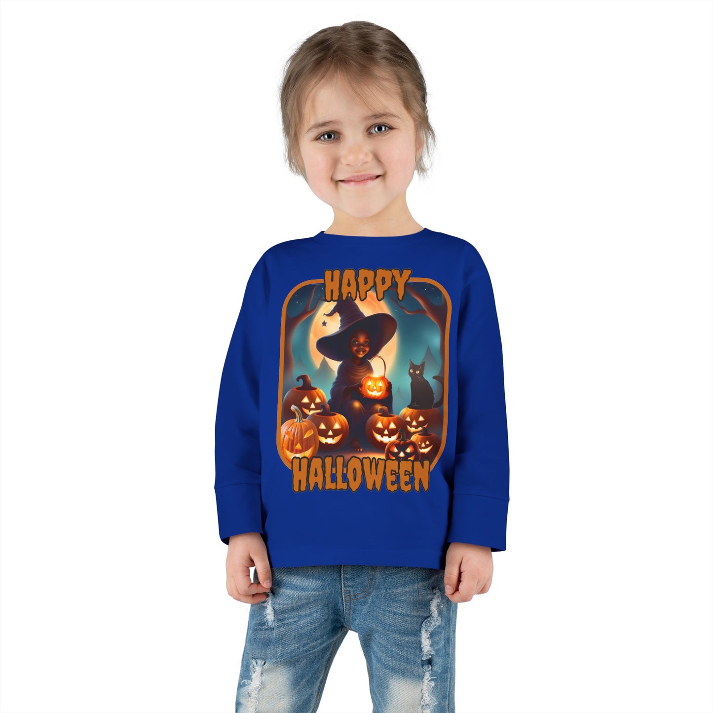 Happy Halloween Cute Witch ORfont Toddler Long Sleeve Tee by cypherpunkgear