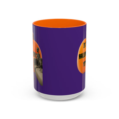 Is it Halloween yet? Skeleton's Giant Pumpkin Purple Accent Mug by CreepyCrafts.boo