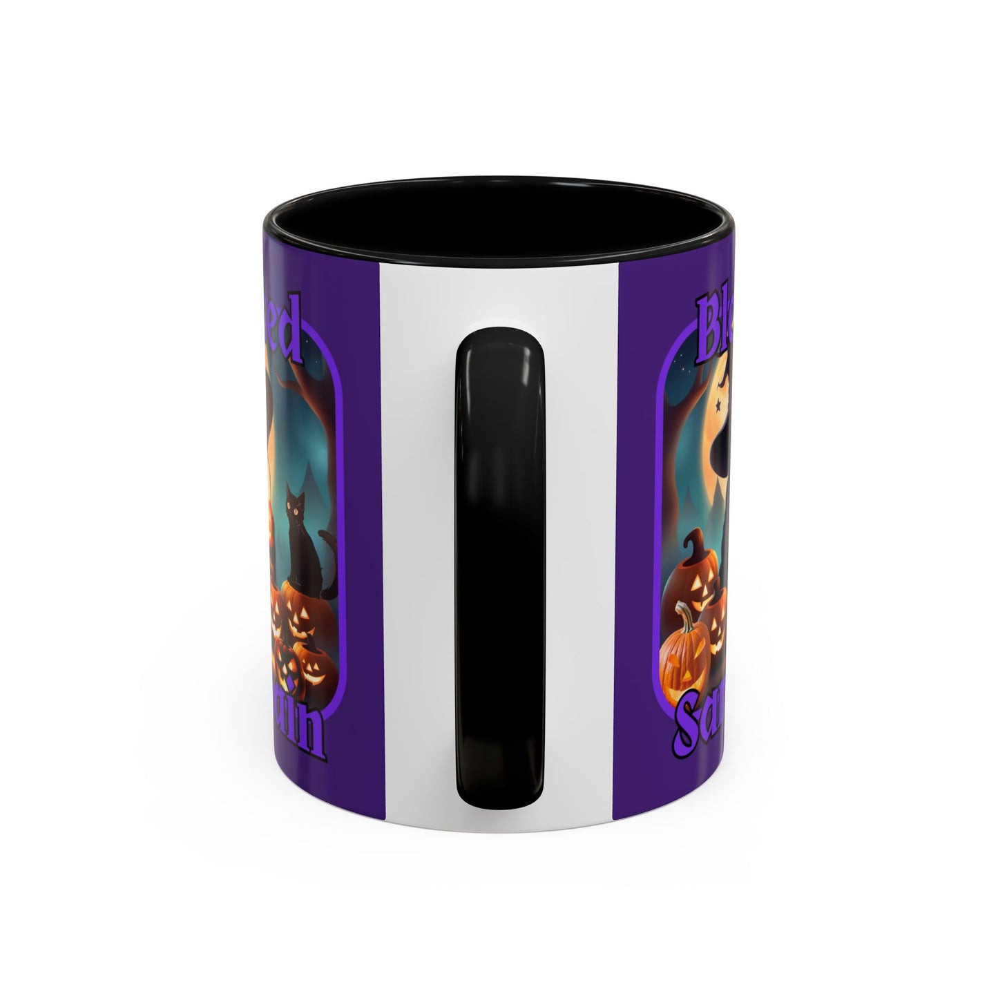 Blessed Samhain Cute Witch Purple font Purple Accent Mug by CreepyCrafts.boo