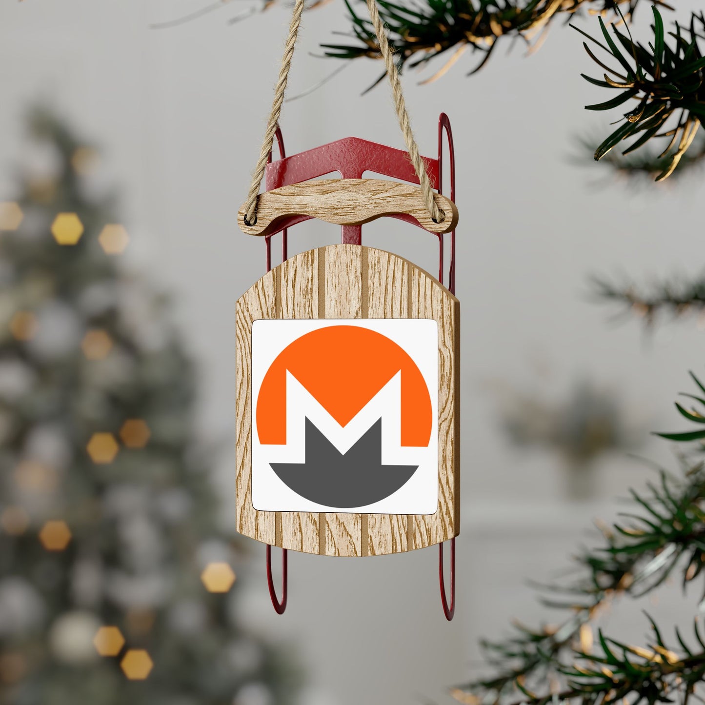 Monero (XMR) White background Sled Ornament by cypherpunkgear.com