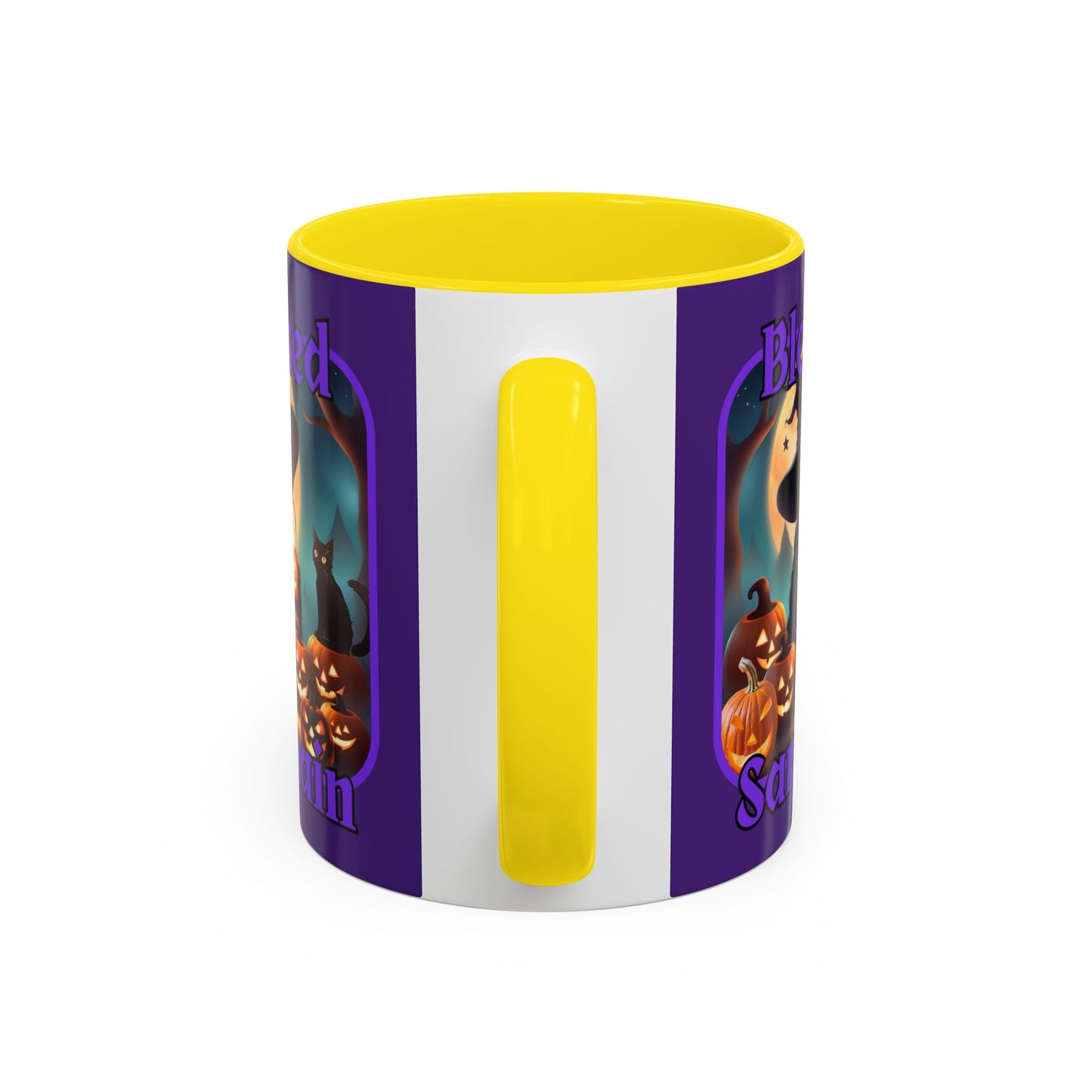 Blessed Samhain Cute Witch Purple font Purple Accent Mug by CreepyCrafts.boo
