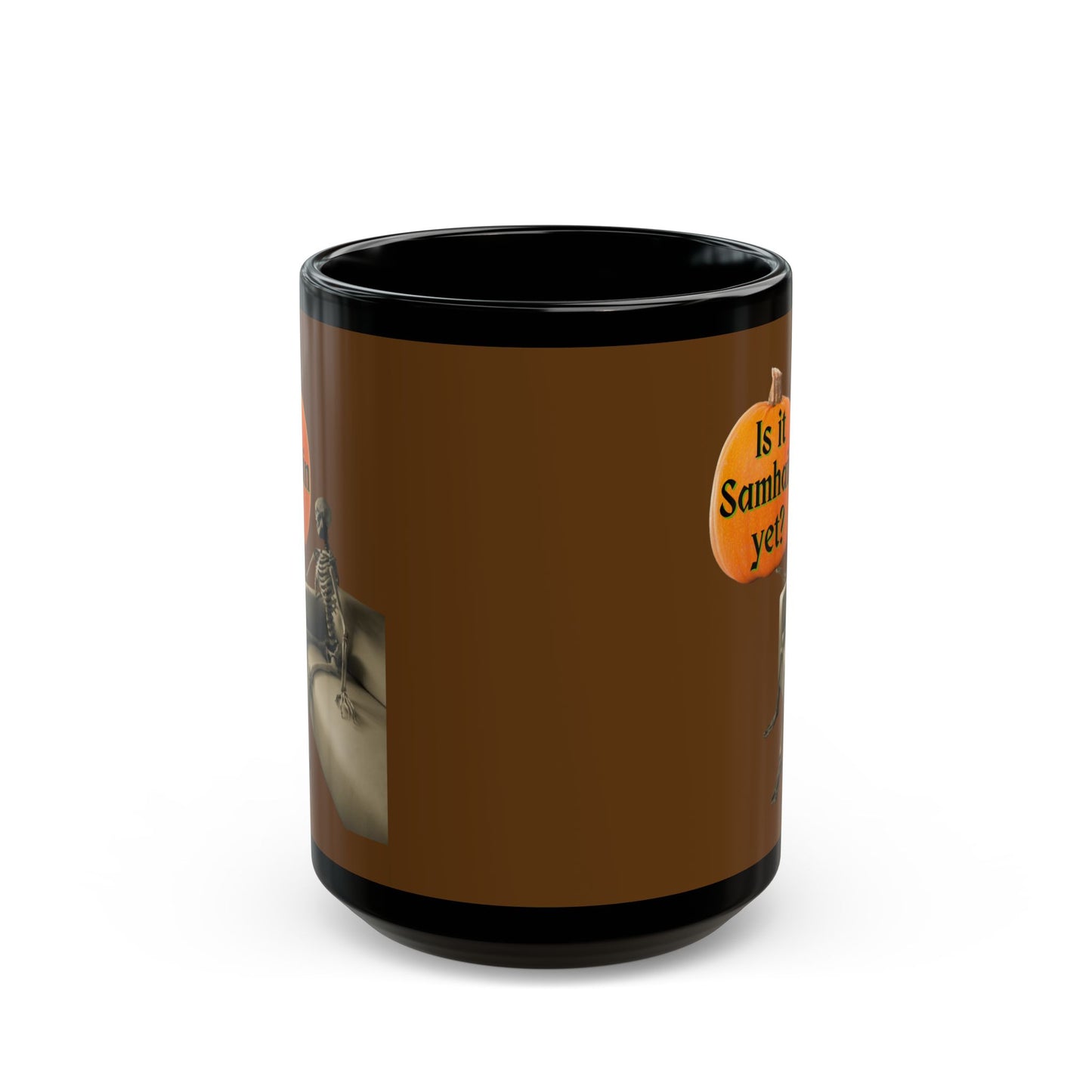 Is it Samhain yet? Skeleton's Pumpkin Brown Mug by CreepyCrafts.boo