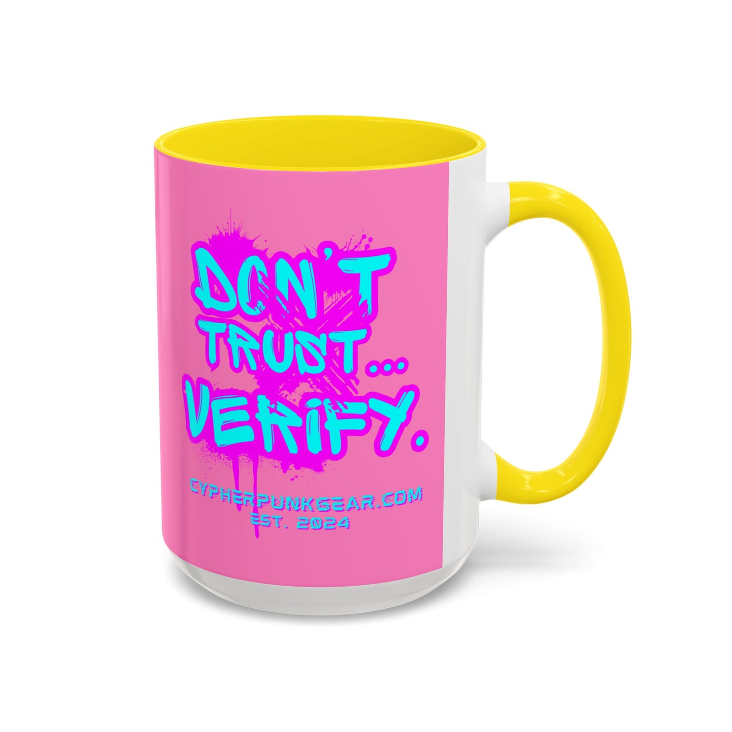 Don't Trust...Verify. Light Pink Accent Mug by cypherpunkgear.com