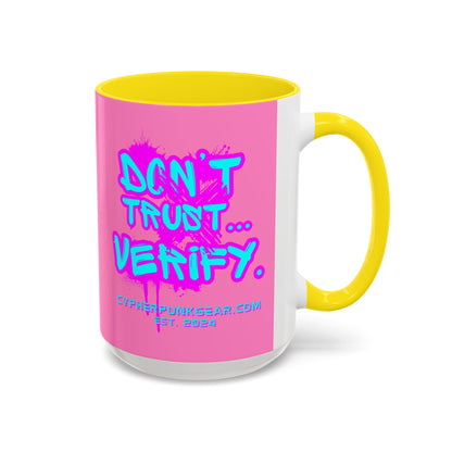 Don't Trust...Verify. Light Pink Accent Mug by cypherpunkgear.com