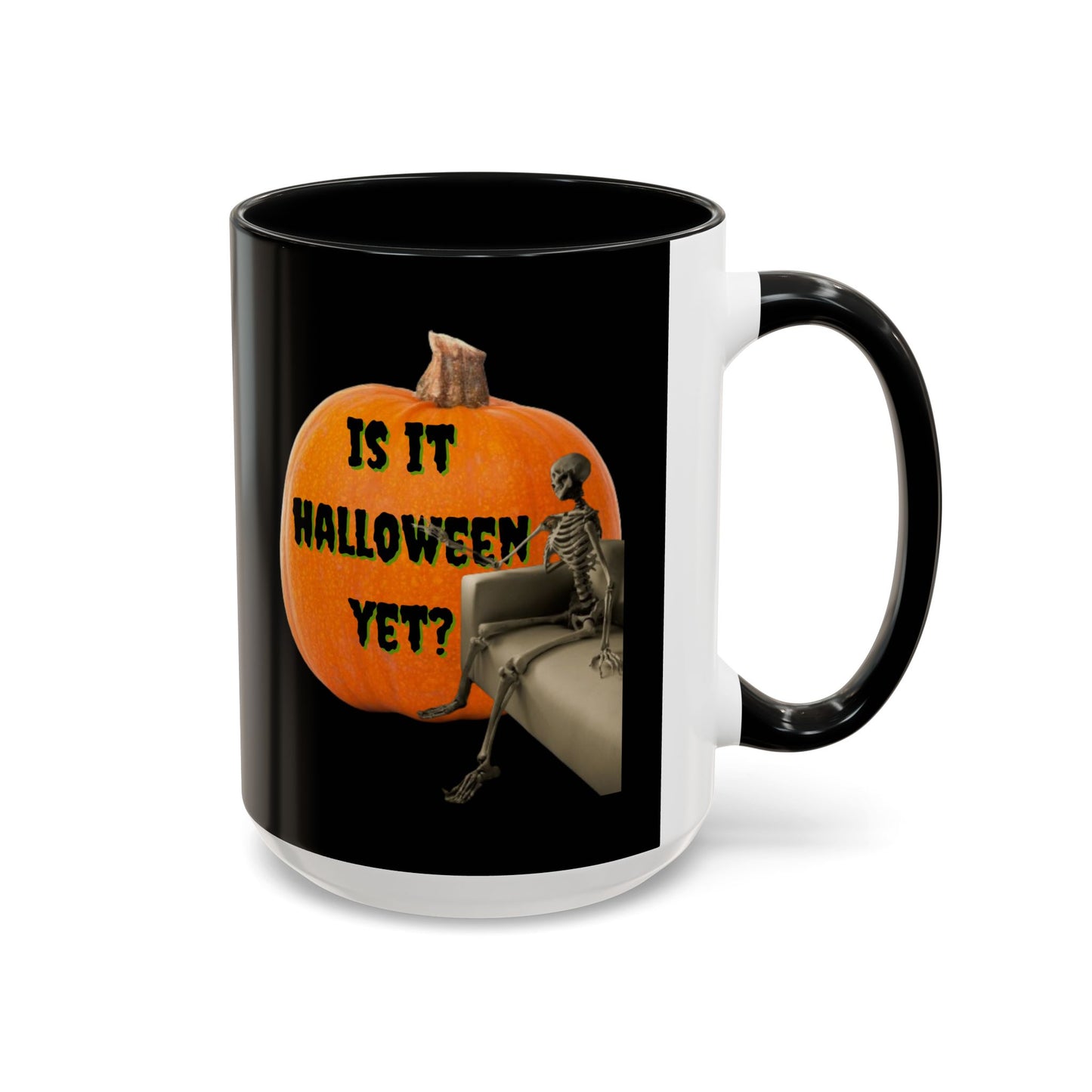 Is it Halloween yet? Skeleton's Giant Pumpkin Black Accent Mug by CreepyCrafts.boo