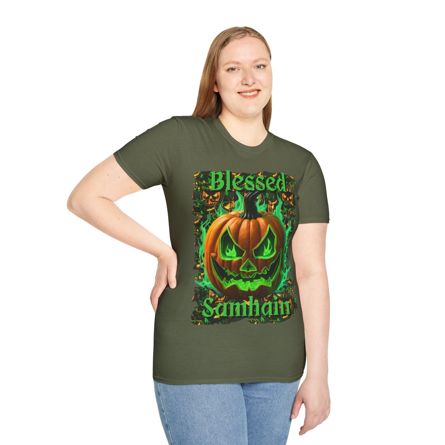 Blessed Samhain Green Jack Dark colors Unisex T-Shirt by CreepyCrafts.boo