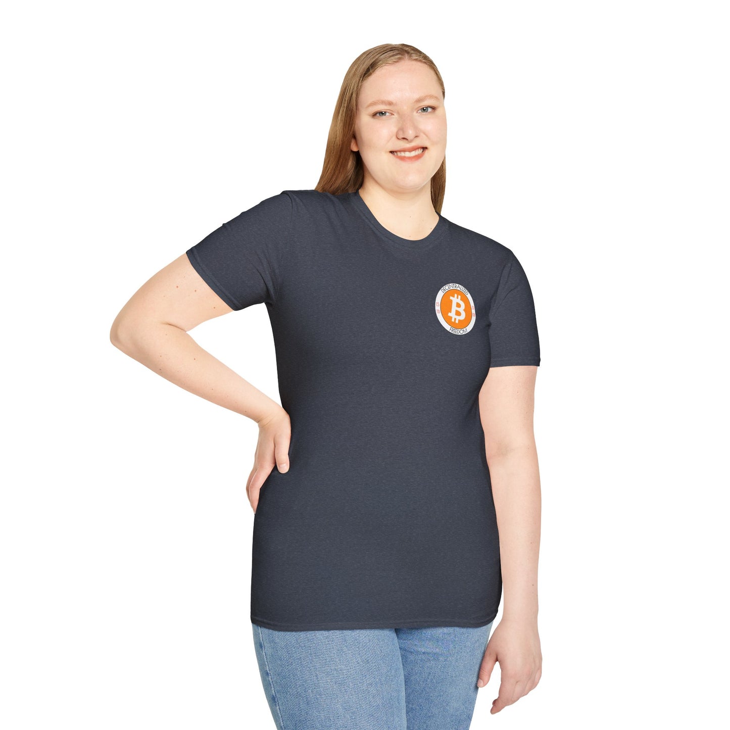 2-sided, Bitcoin (BTC) Decentralized Freedom DKcolors Unisex T-Shirt by cypherpunkgear.com