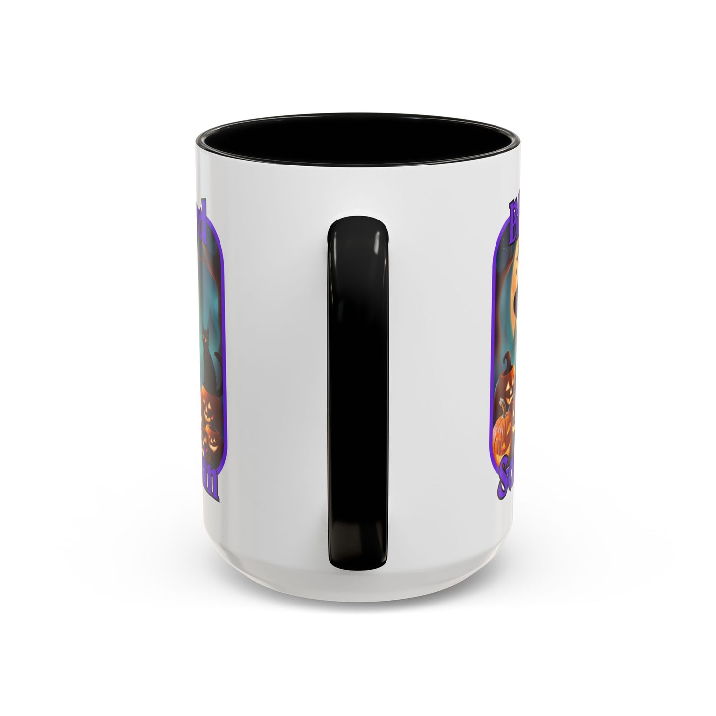 Blessed Samhain Cute Witch Purple font White Accent Mug by CreepyCrafts.boo