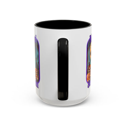 Blessed Samhain Cute Witch Purple font White Accent Mug by CreepyCrafts.boo