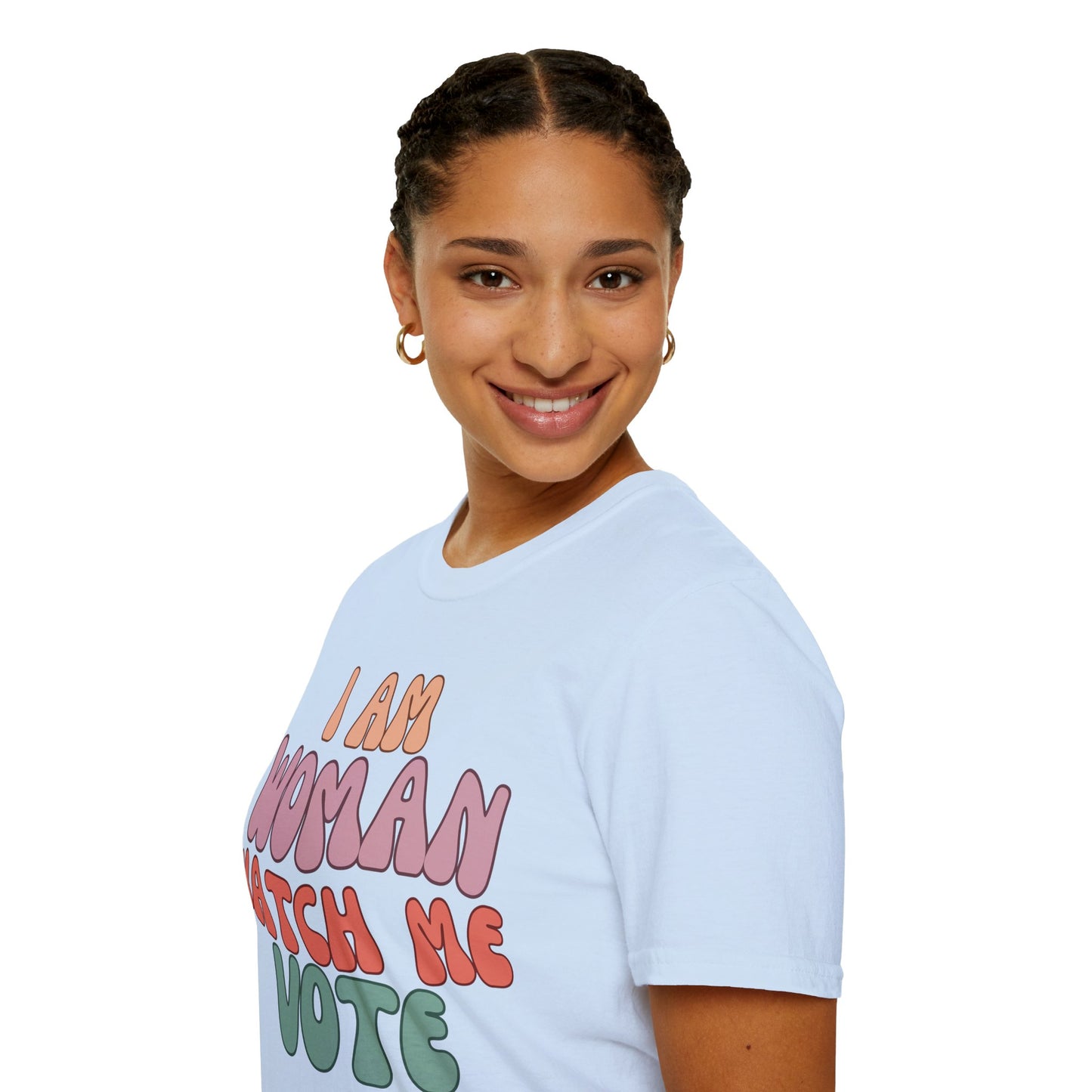 I Am Woman Watch Me Vote Light colors Unisex T-Shirt by cypherpunkgear.com
